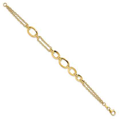 14K Gelbgold Poliert Fantasie Doppelt Stranded Glieder Armband