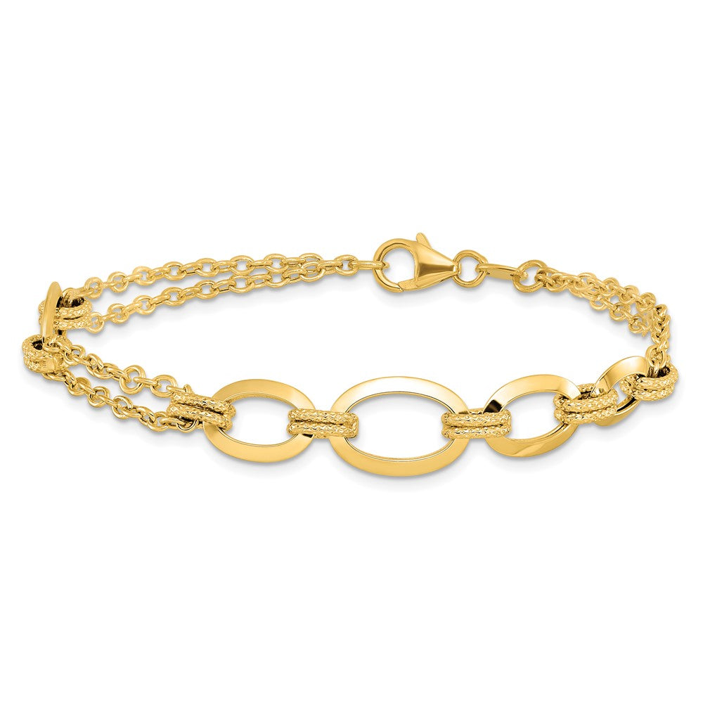 14K Gelbgold Poliert Fantasie Doppelt Stranded Glieder Armband