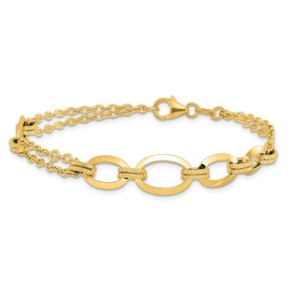 14K Gelbgold Poliert Fantasie Doppelt Stranded Glieder Armband