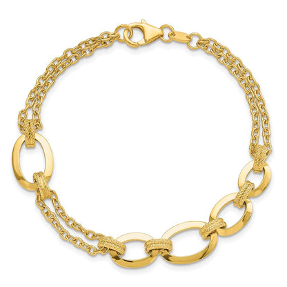 14K Gelbgold Poliert Fantasie Doppelt Stranded Glieder Armband