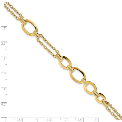 14K Gelbgold Poliert Fantasie Doppelt Stranded Glieder Armband