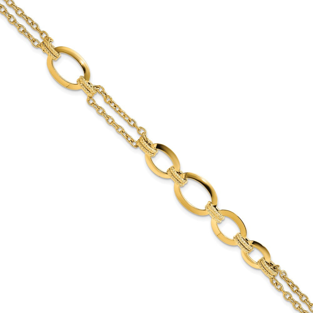 14K Gelbgold Poliert Fantasie Doppelt Stranded Glieder Armband