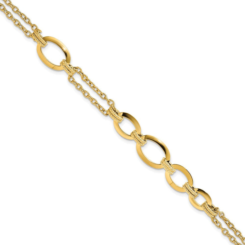 14K Gelbgold Poliert Fantasie Doppelt Stranded Glieder Armband