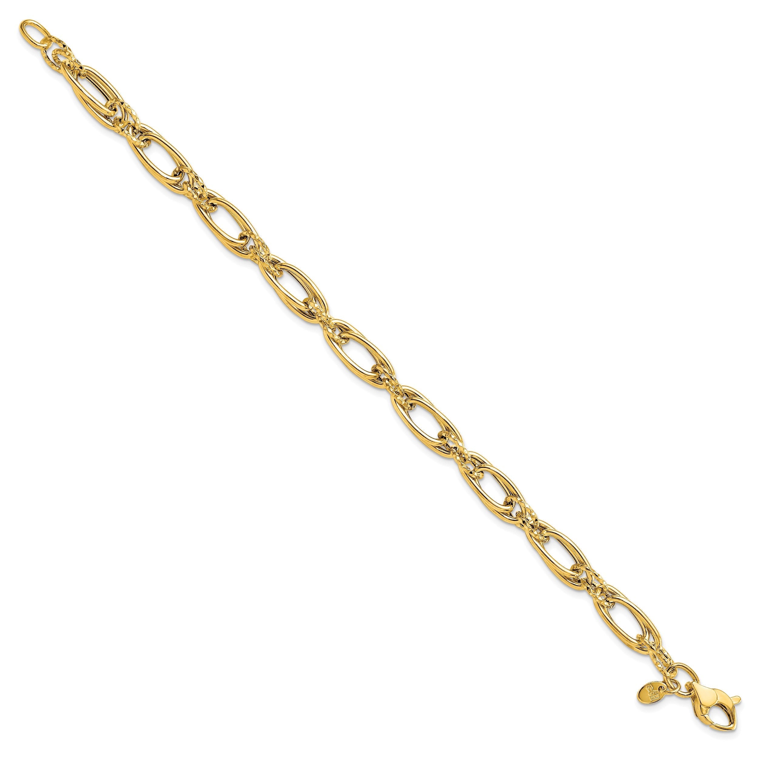 14K Gelbgold Poliert Diamantiert Fantasieglieder Armband