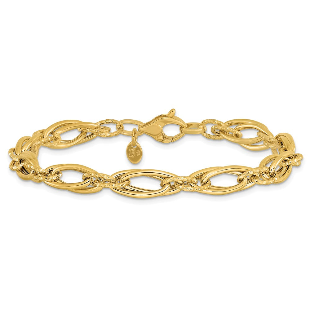 14K Gelbgold Poliert Diamantiert Fantasieglieder Armband