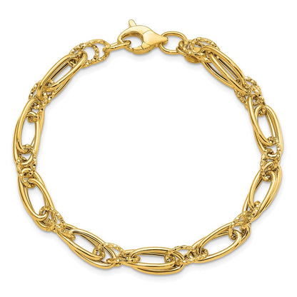 14K Gelbgold Poliert Diamantiert Fantasieglieder Armband