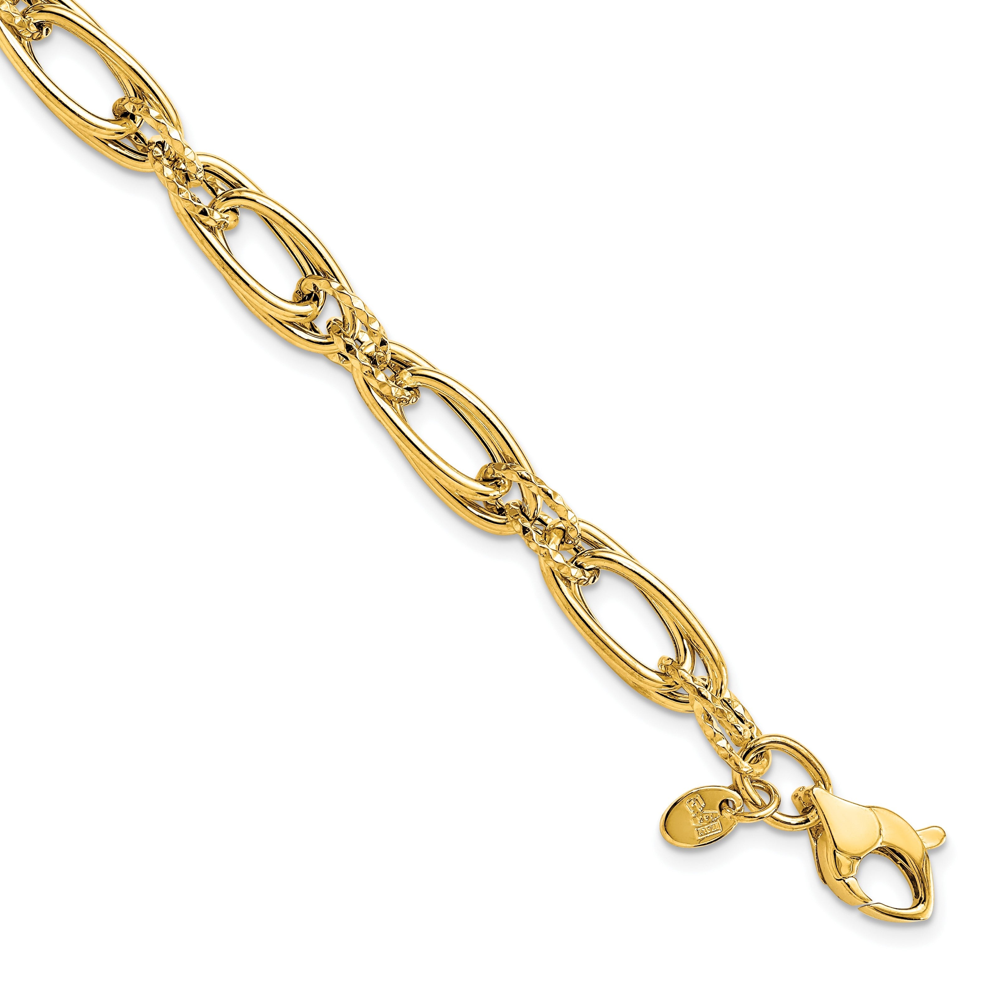 14K Gelbgold Poliert Diamantiert Fantasieglieder Armband