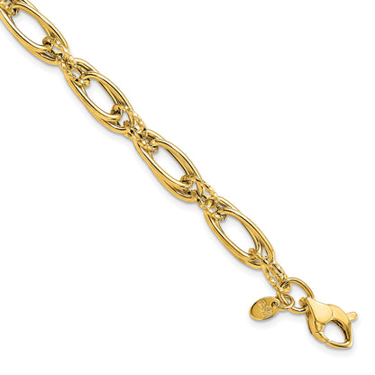 14K Gelbgold Poliert Diamantiert Fantasieglieder Armband