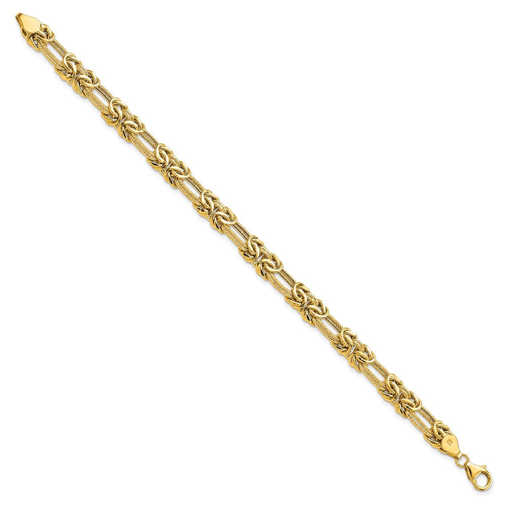 14K Gelbgold Poliert Strukturiert Fantasieglieder Armband