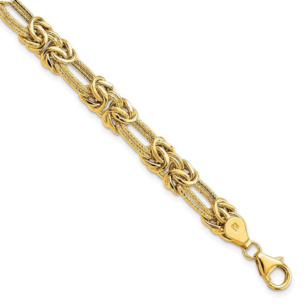 14K Gelbgold Poliert Strukturiert Fantasieglieder Armband