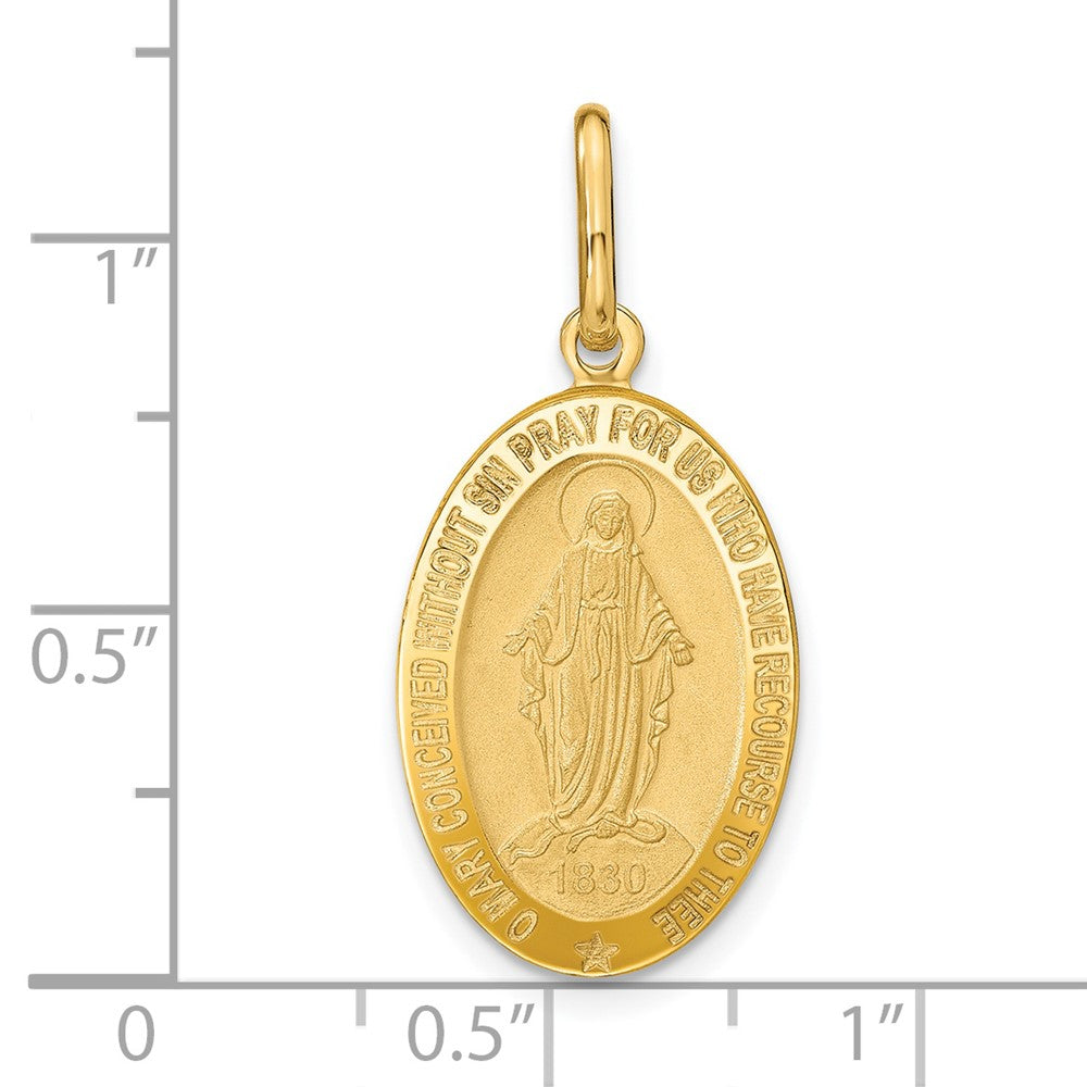 14K Gelbgold Poliert und Matt Oval Wundertätig Medaille