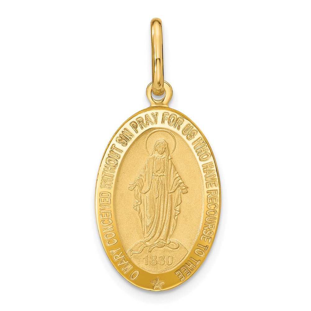 14K Gelbgold Poliert und Matt Oval Wundertätig Medaille