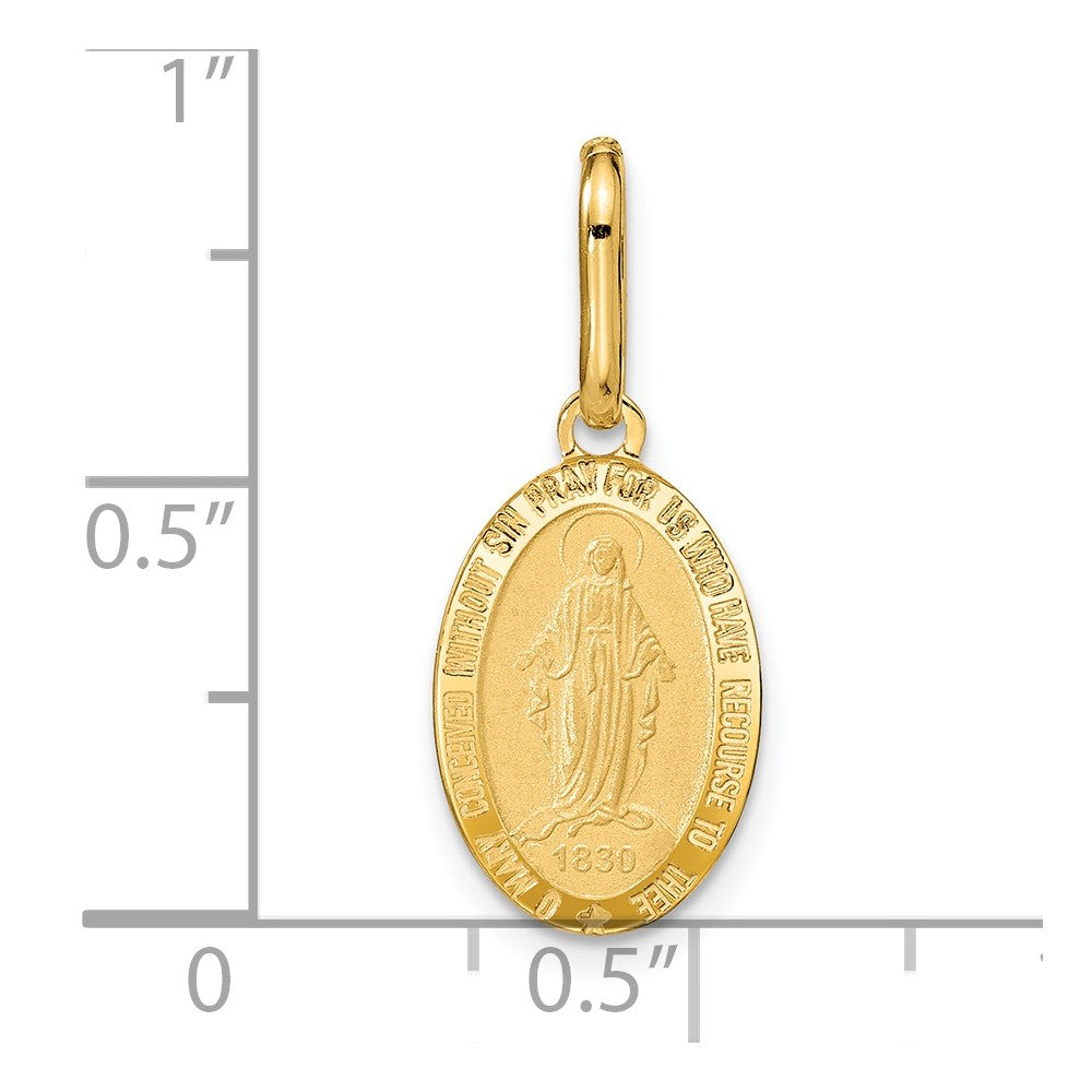 14K Gelbgold Poliert und Matt Oval Wundertätig Medaille
