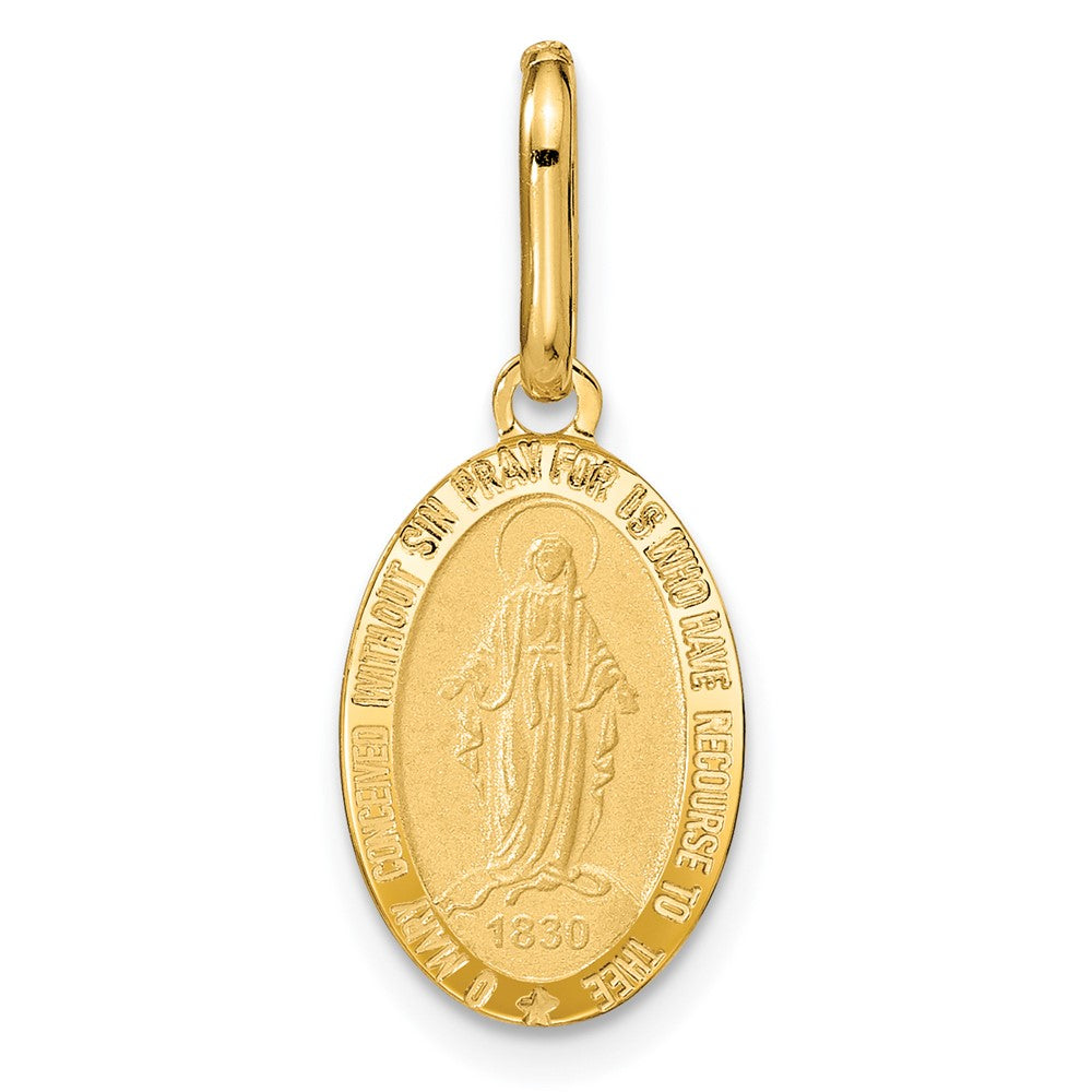 14K Gelbgold Poliert und Matt Oval Wundertätig Medaille
