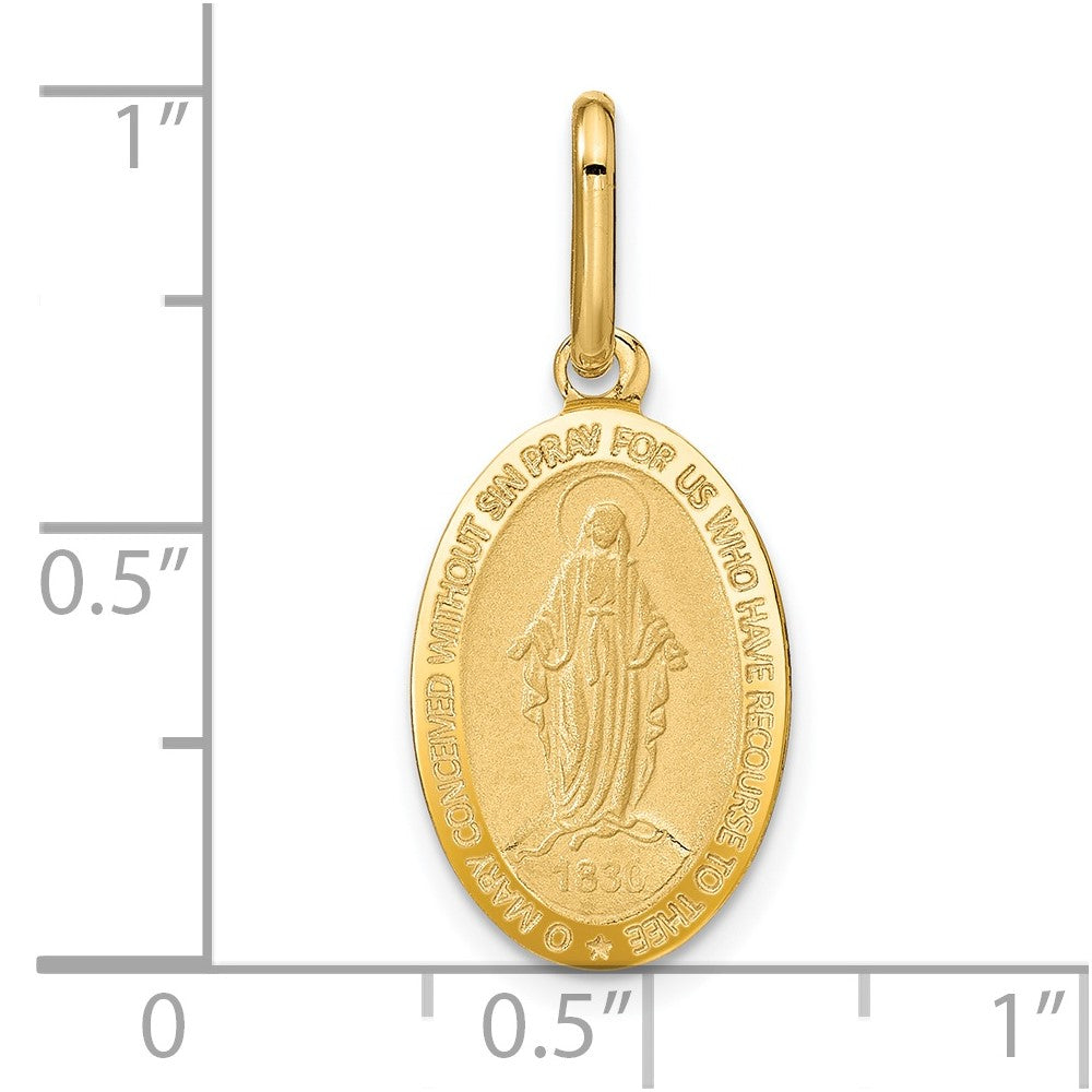 14K Gelbgold Poliert und Matt Oval Wundertätig Medaille