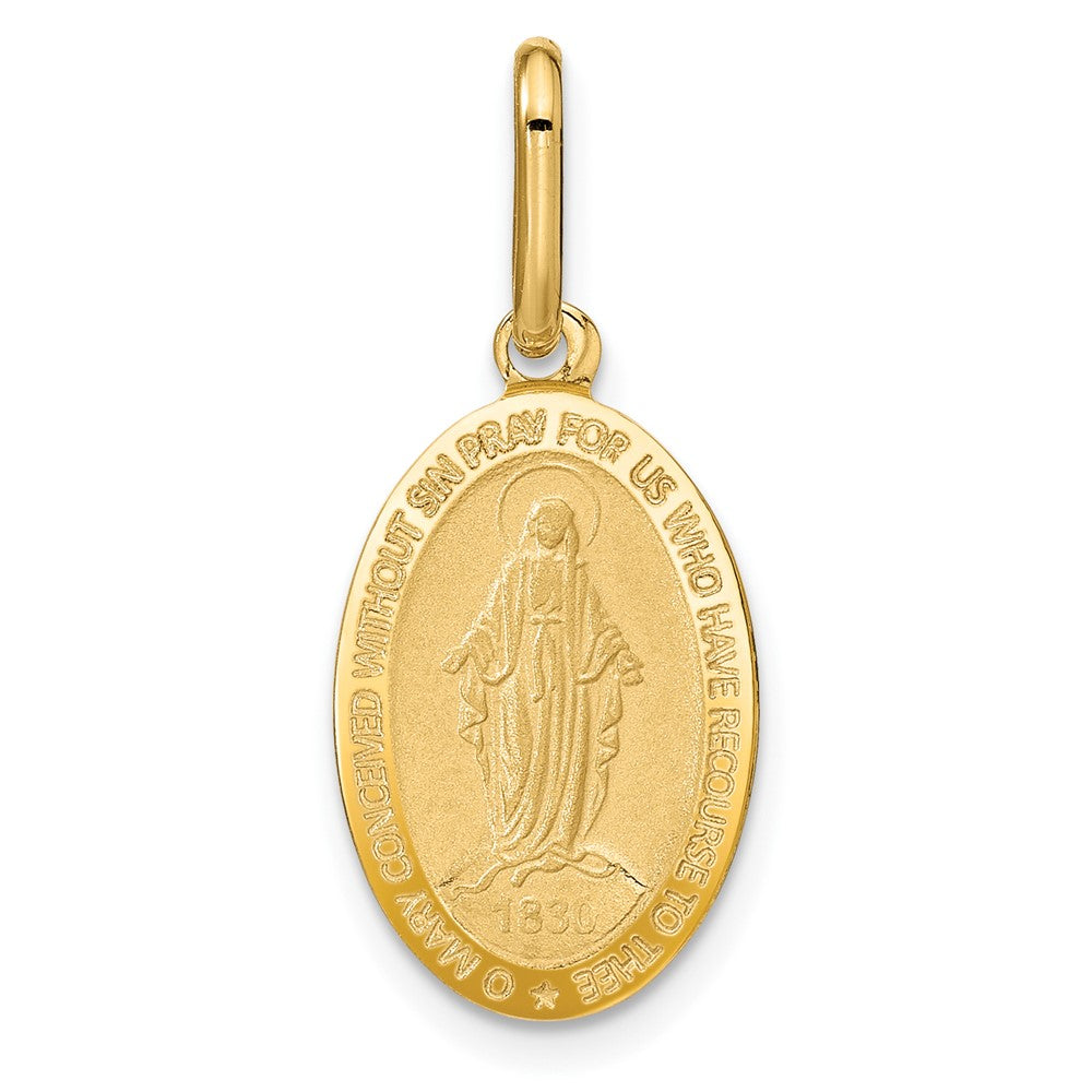 14K Gelbgold Poliert und Matt Oval Wundertätig Medaille