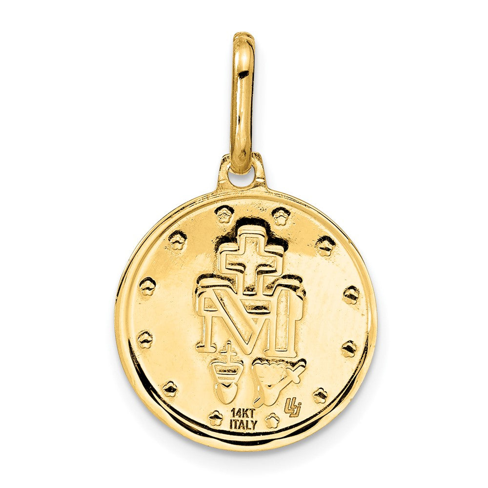 14K Gelbgold Poliert und Matt Rund Wundertätig Medaille