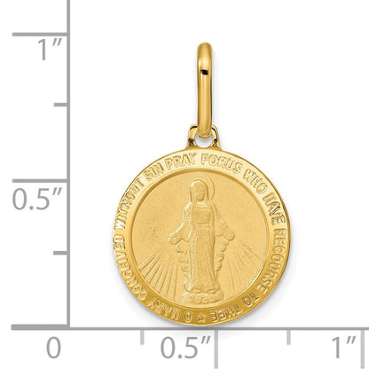 14K Gelbgold Poliert und Matt Rund Wundertätig Medaille