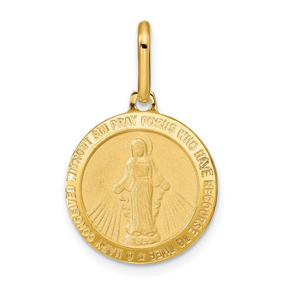 14K Gelbgold Poliert und Matt Rund Wundertätig Medaille