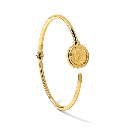 14K Gelbgold Poliert und Matt Münze Klappbar Armreif