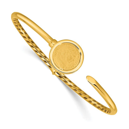 14K Gelbgold Poliert und Matt Münze Klappbar Armreif