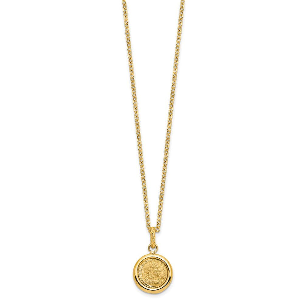 14K Gelbgold Poliert und Matt Münze Halskette