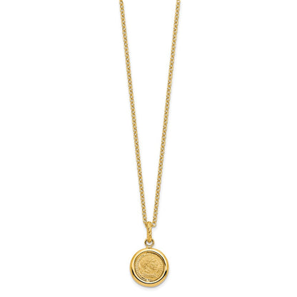 14K Gelbgold Poliert und Matt Münze Halskette