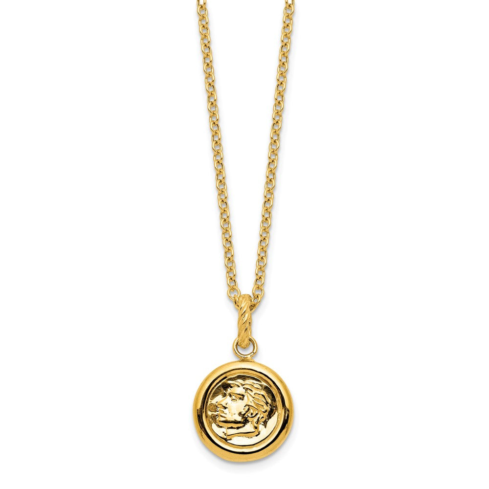 14K Gelbgold Poliert und Matt Münze Halskette