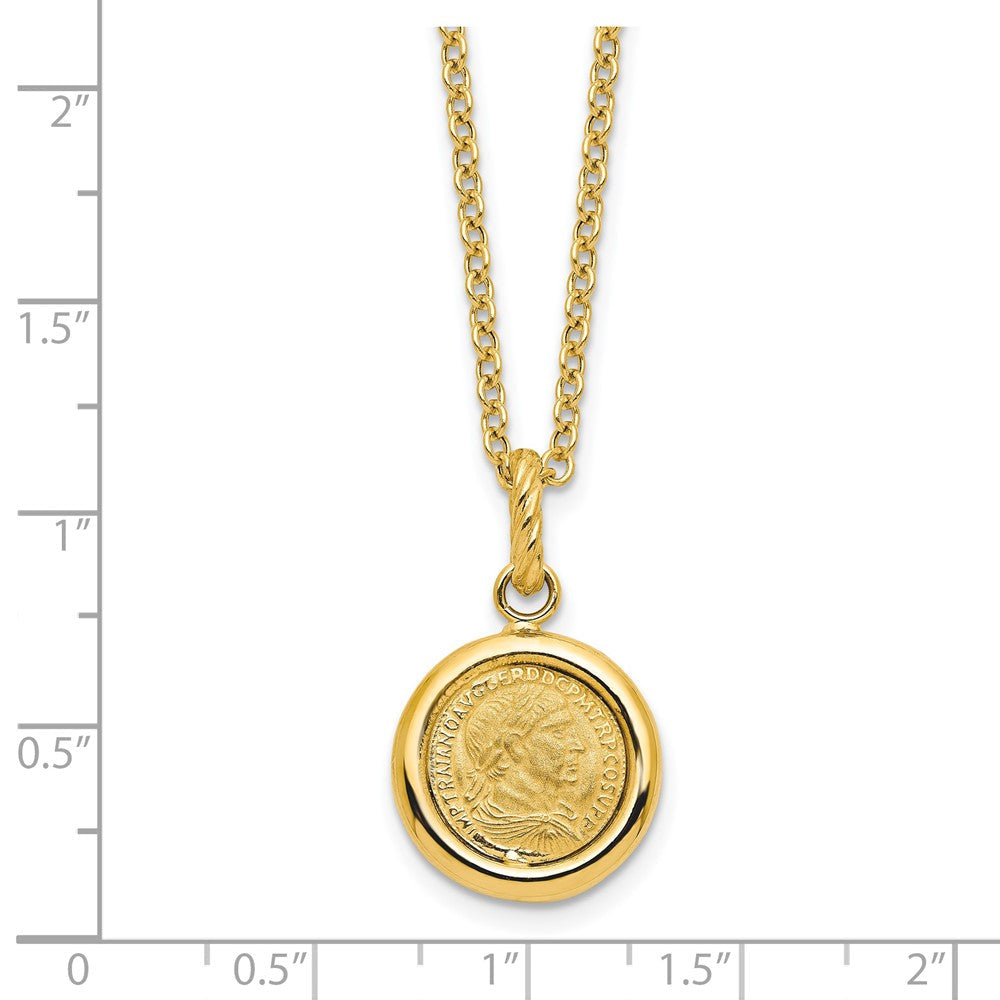 14K Gelbgold Poliert und Matt Münze Halskette