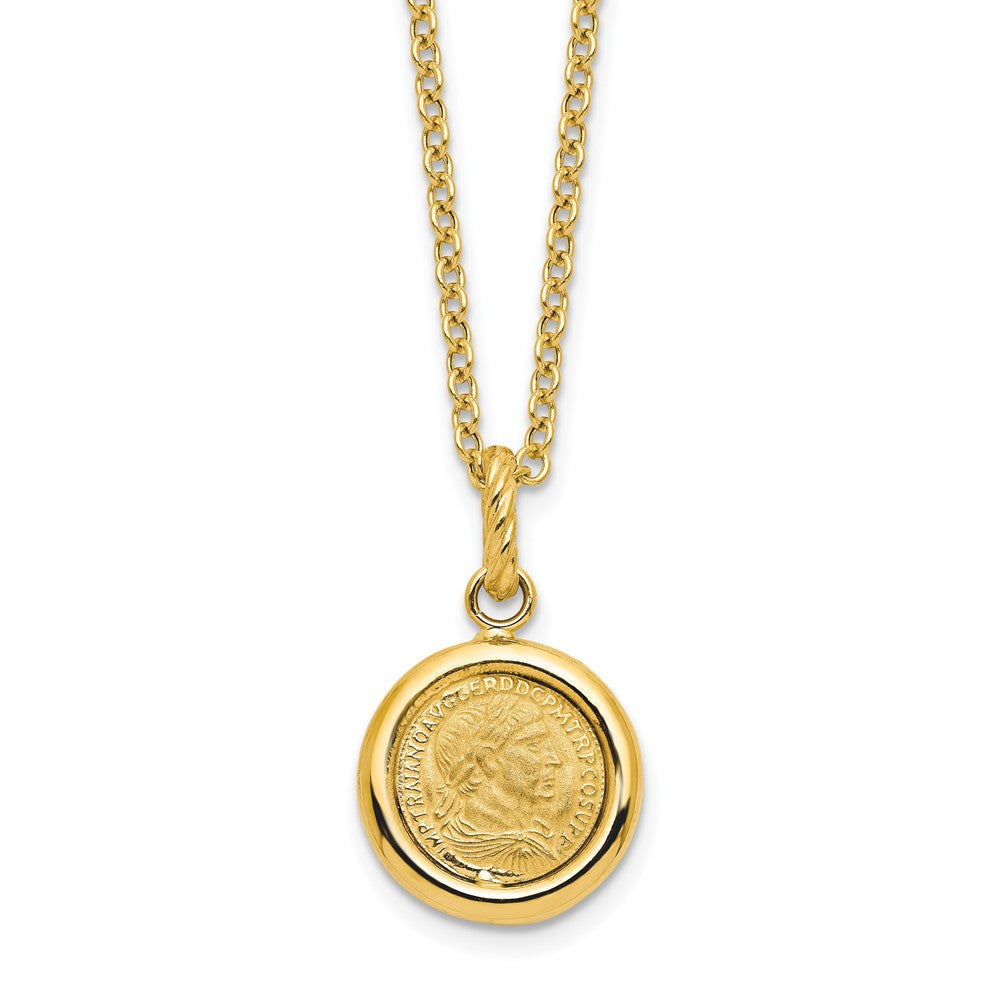 14K Gelbgold Poliert und Matt Münze Halskette