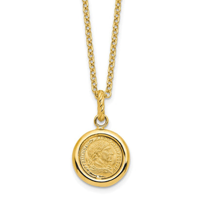14K Gelbgold Poliert und Matt Münze Halskette