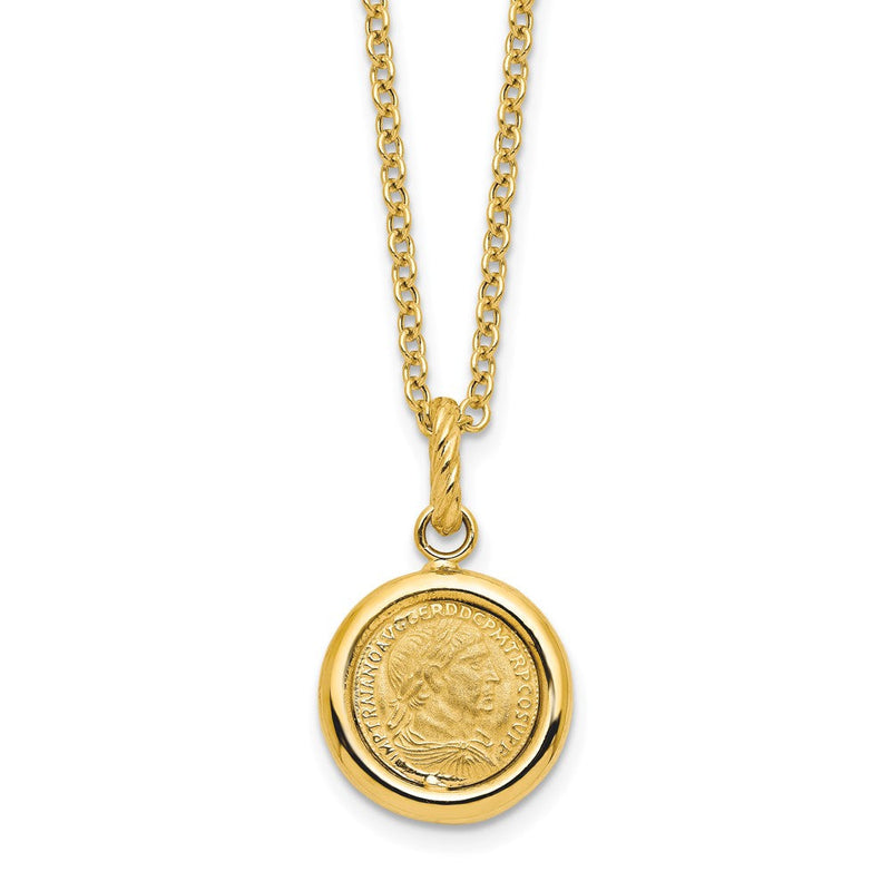 14K Gelbgold Poliert und Matt Münze Halskette