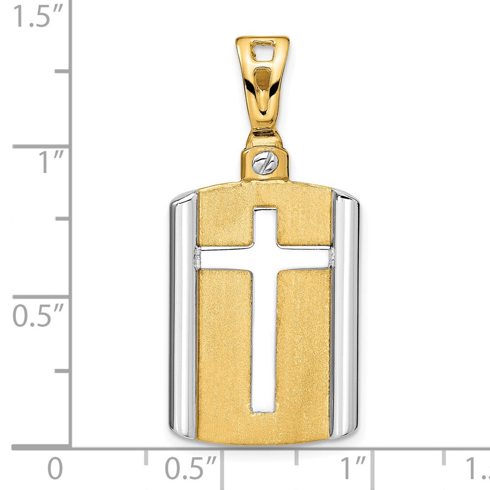 14K Bicolor Gebürstet Kreuz Erkennungsmarke Anhänger