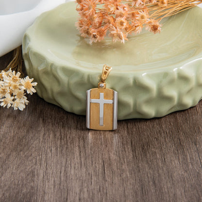 14K Bicolor Gebürstet Kreuz Erkennungsmarke Anhänger