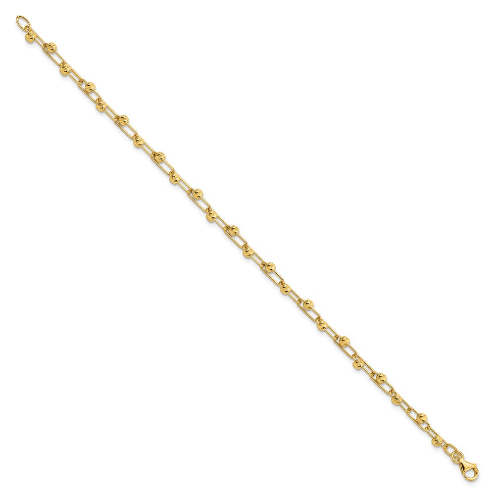14K Gelbgold Poliert Diamantiert Perlen Glieder Armband