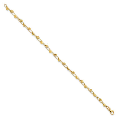 14K Gelbgold Poliert Diamantiert Perlen Glieder Armband