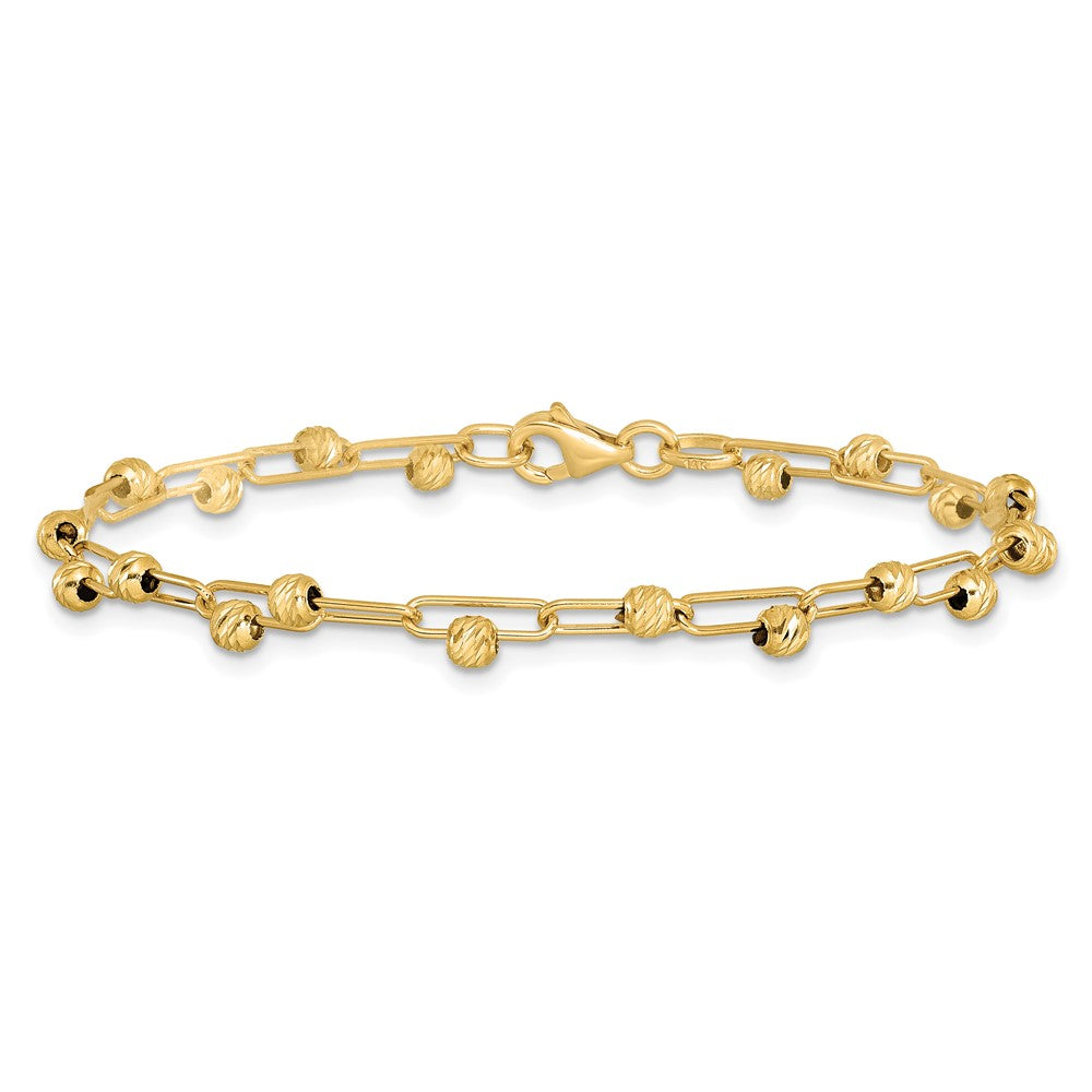 14K Gelbgold Poliert Diamantiert Perlen Glieder Armband