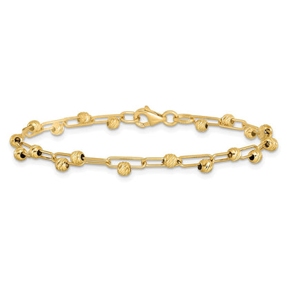 14K Gelbgold Poliert Diamantiert Perlen Glieder Armband