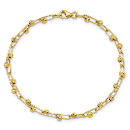 14K Gelbgold Poliert Diamantiert Perlen Glieder Armband