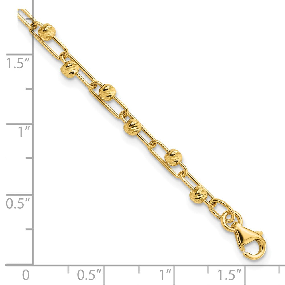 14K Gelbgold Poliert Diamantiert Perlen Glieder Armband
