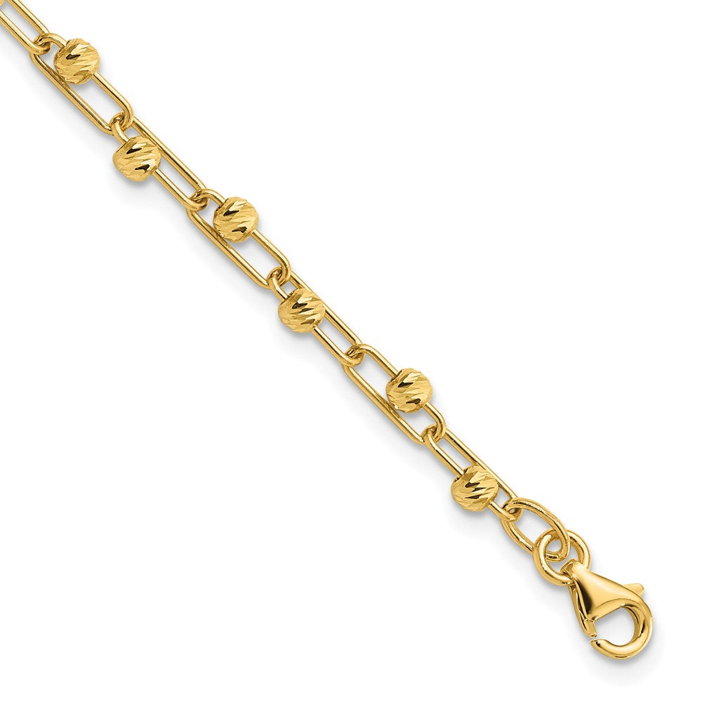 14K Gelbgold Poliert Diamantiert Perlen Glieder Armband