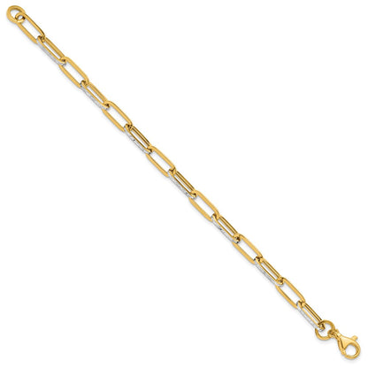 14K Gelb & Rhodium Weiß Poliert / Diamantiert Glieder Armband