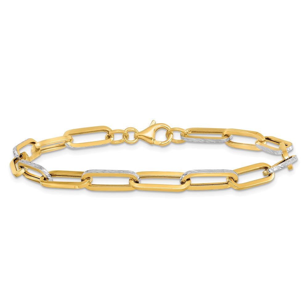 14K Gelb & Rhodium Weiß Poliert / Diamantiert Glieder Armband