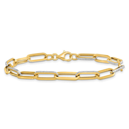 14K Gelb & Rhodium Weiß Poliert / Diamantiert Glieder Armband