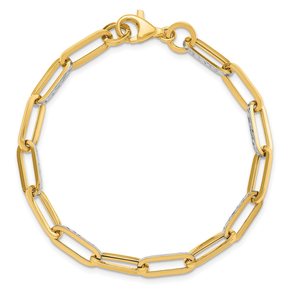 14K Gelb & Rhodium Weiß Poliert / Diamantiert Glieder Armband