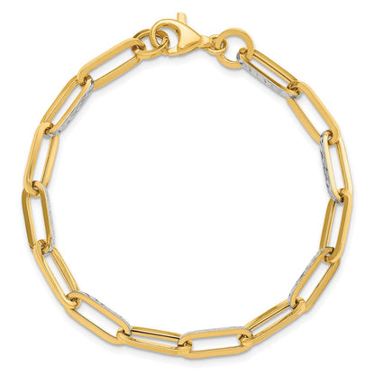14K Gelb & Rhodium Weiß Poliert / Diamantiert Glieder Armband