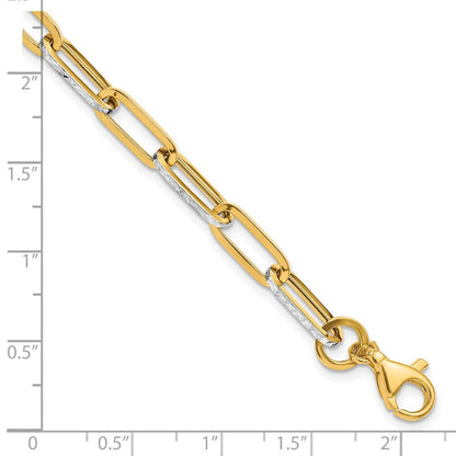 14K Gelb & Rhodium Weiß Poliert / Diamantiert Glieder Armband