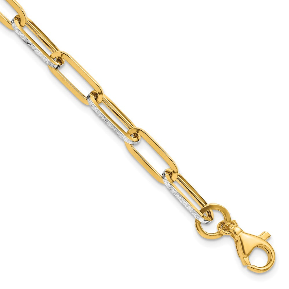 14K Gelb & Rhodium Weiß Poliert / Diamantiert Glieder Armband