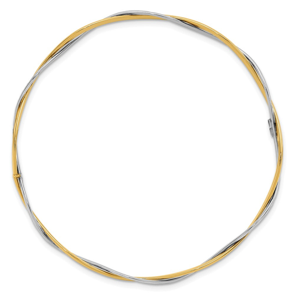 14K Gelb & Rhodium Poliert und Diamant Schliff Geflochten Schieber auf Armreif