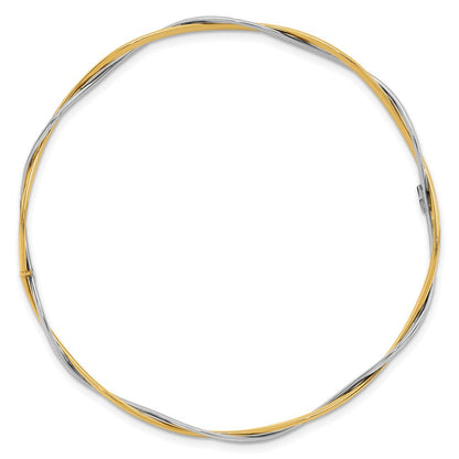 14K Gelb & Rhodium Poliert und Diamant Schliff Geflochten Schieber auf Armreif